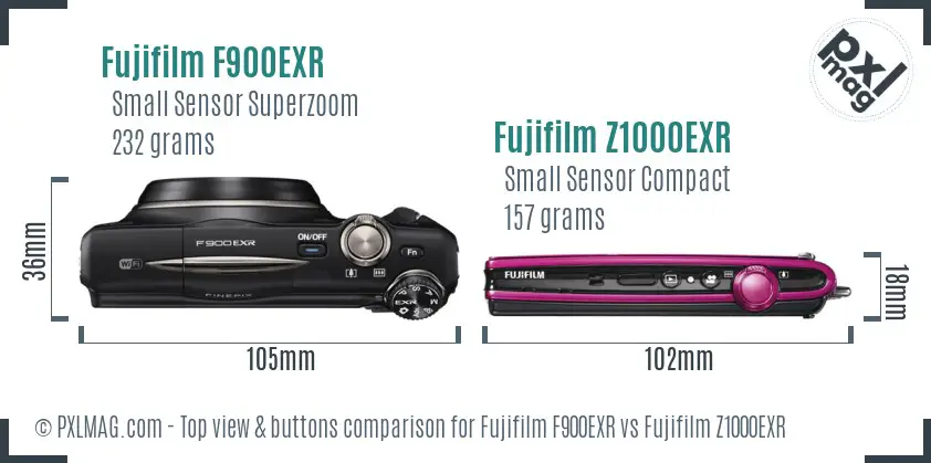 Fujifilm F900EXR vs Fujifilm Z1000EXR top view buttons comparison