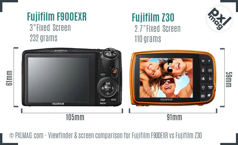 Fujifilm F900EXR vs Fujifilm Z30 Screen and Viewfinder comparison