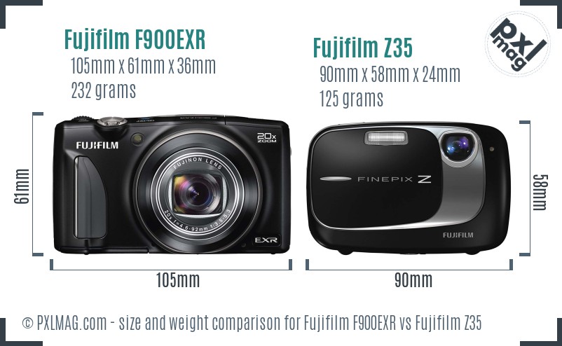 Fujifilm F900EXR vs Fujifilm Z35 size comparison