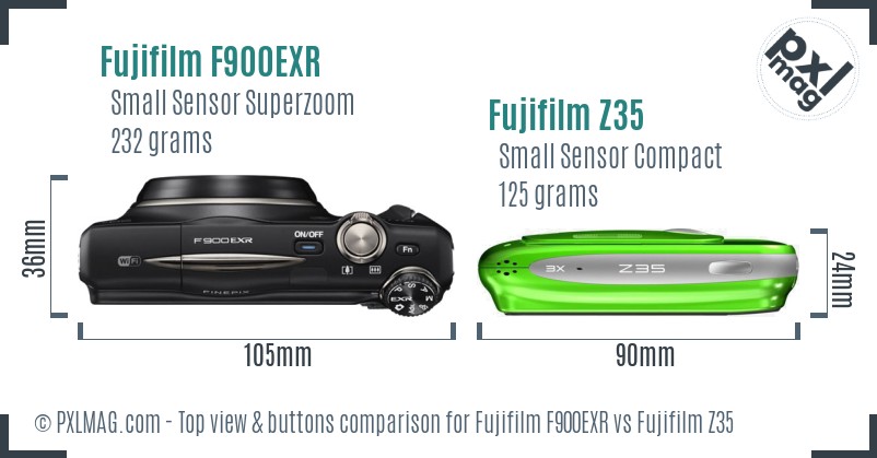 Fujifilm F900EXR vs Fujifilm Z35 top view buttons comparison