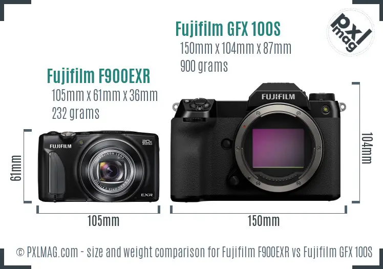 Fujifilm F900EXR vs Fujifilm GFX 100S size comparison