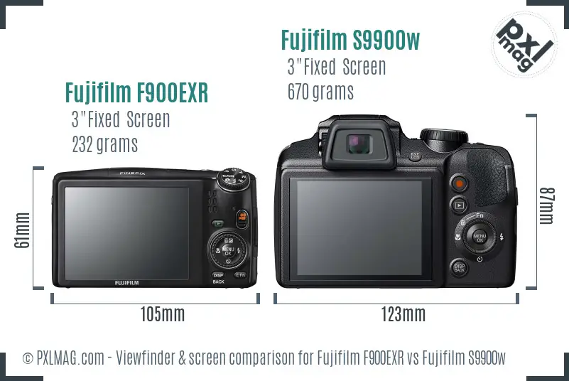 Fujifilm F900EXR vs Fujifilm S9900w Screen and Viewfinder comparison
