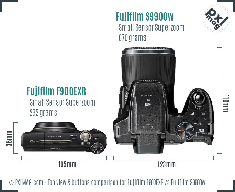 Fujifilm F900EXR vs Fujifilm S9900w top view buttons comparison
