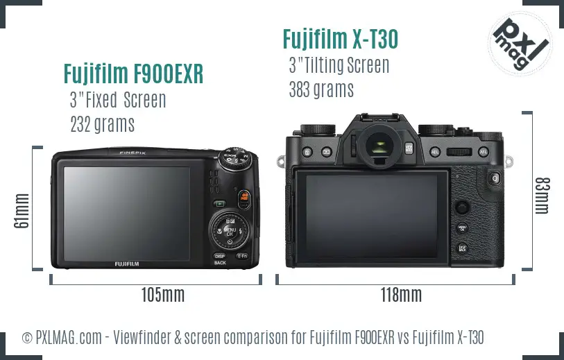 Fujifilm F900EXR vs Fujifilm X-T30 Screen and Viewfinder comparison