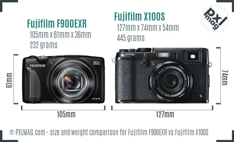Fujifilm F900EXR vs Fujifilm X100S size comparison
