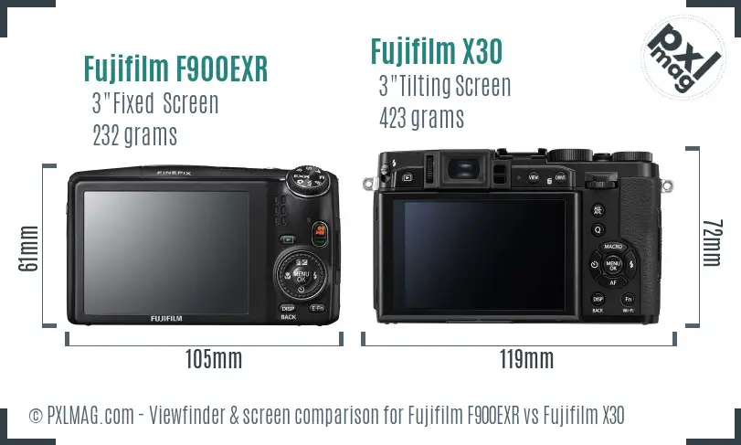 Fujifilm F900EXR vs Fujifilm X30 Screen and Viewfinder comparison