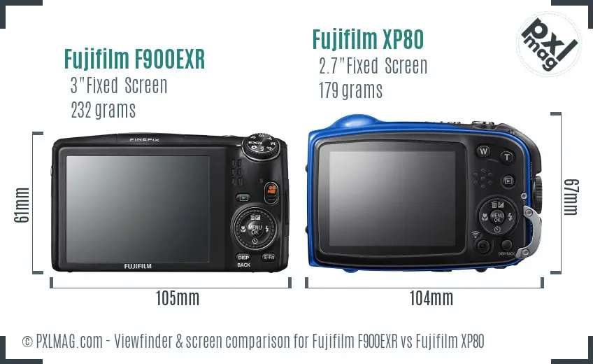 Fujifilm F900EXR vs Fujifilm XP80 Screen and Viewfinder comparison