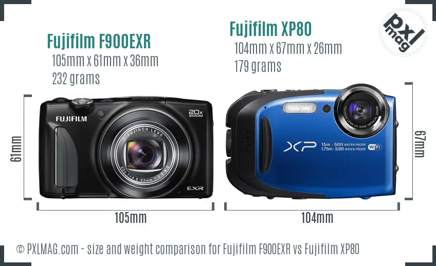 Fujifilm F900EXR vs Fujifilm XP80 size comparison