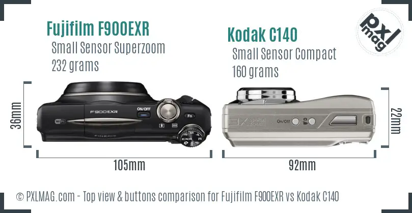 Fujifilm F900EXR vs Kodak C140 top view buttons comparison
