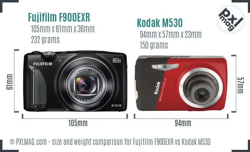 Fujifilm F900EXR vs Kodak M530 size comparison
