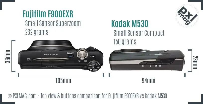 Fujifilm F900EXR vs Kodak M530 top view buttons comparison