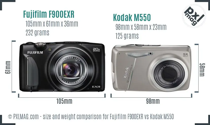 Fujifilm F900EXR vs Kodak M550 size comparison