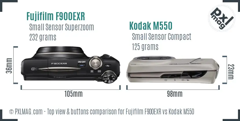 Fujifilm F900EXR vs Kodak M550 top view buttons comparison