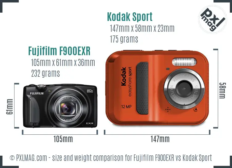 Fujifilm F900EXR vs Kodak Sport size comparison Fujifilm F900EXR vs Kodak Sport size comparison