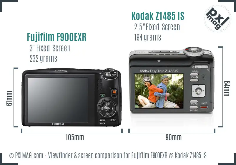 Fujifilm F900EXR vs Kodak Z1485 IS Screen and Viewfinder comparison