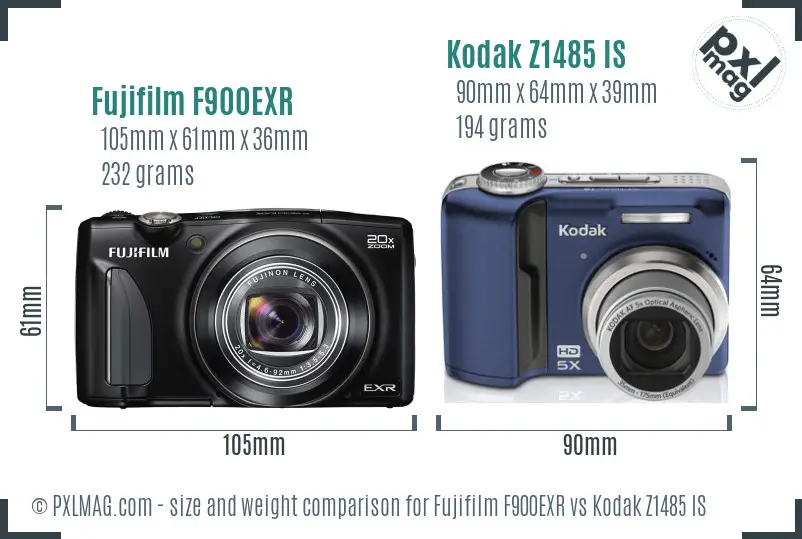 Fujifilm F900EXR vs Kodak Z1485 IS size comparison