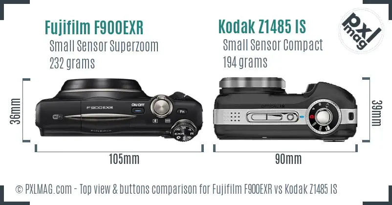 Fujifilm F900EXR vs Kodak Z1485 IS top view buttons comparison