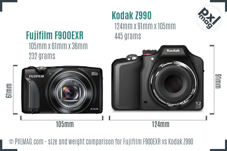 Fujifilm F900EXR vs Kodak Z990 size comparison Fujifilm F900EXR vs Kodak Z990 size comparison