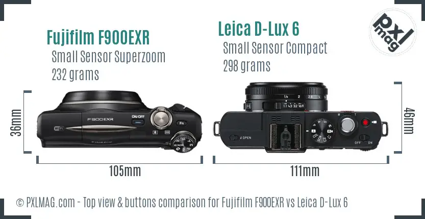 Fujifilm F900EXR vs Leica D-Lux 6 top view buttons comparison