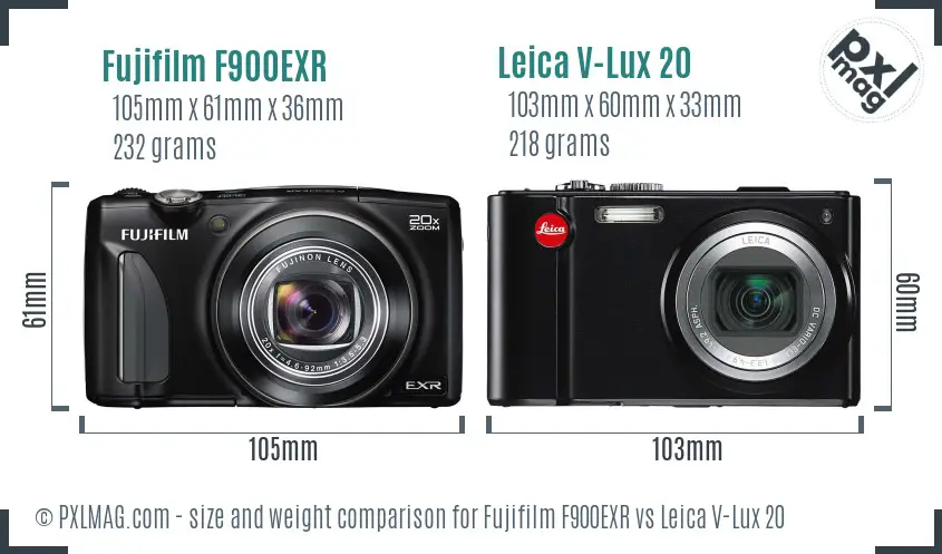 Fujifilm F900EXR vs Leica V-Lux 20 size comparison