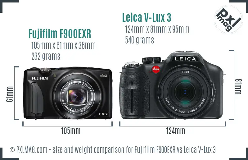 Fujifilm F900EXR vs Leica V-Lux 3 size comparison