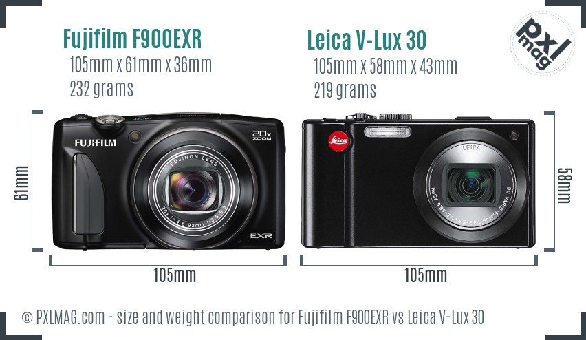 Fujifilm F900EXR vs Leica V-Lux 30 size comparison