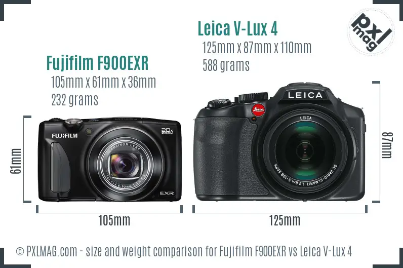 Fujifilm F900EXR vs Leica V-Lux 4 size comparison