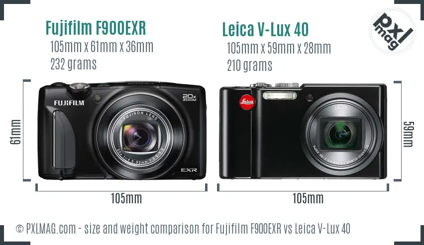 Fujifilm F900EXR vs Leica V-Lux 40 size comparison