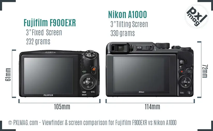 Fujifilm F900EXR vs Nikon A1000 Screen and Viewfinder comparison
