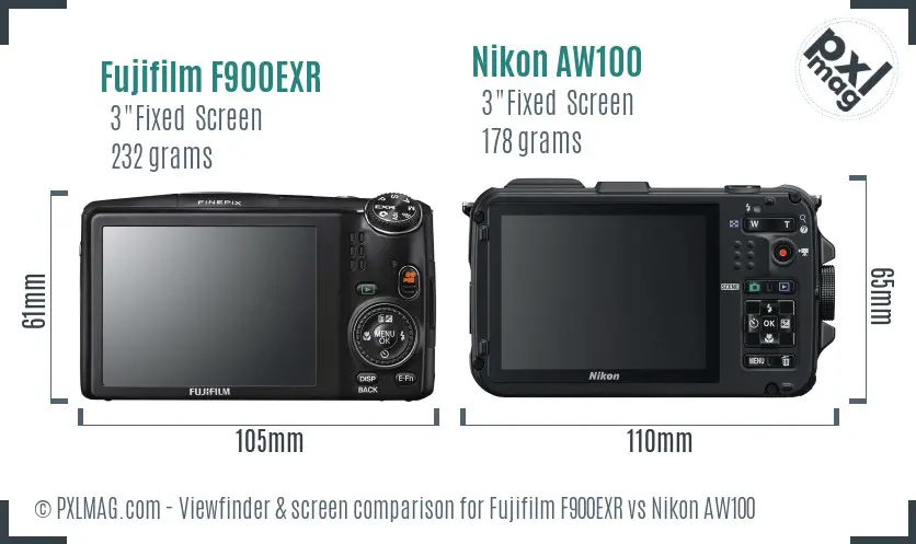 Fujifilm F900EXR vs Nikon AW100 Screen and Viewfinder comparison