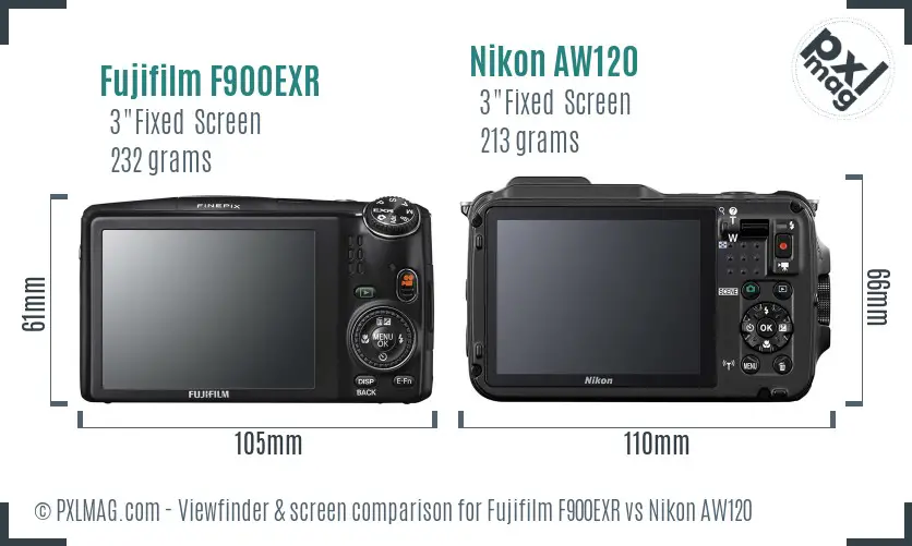 Fujifilm F900EXR vs Nikon AW120 Screen and Viewfinder comparison