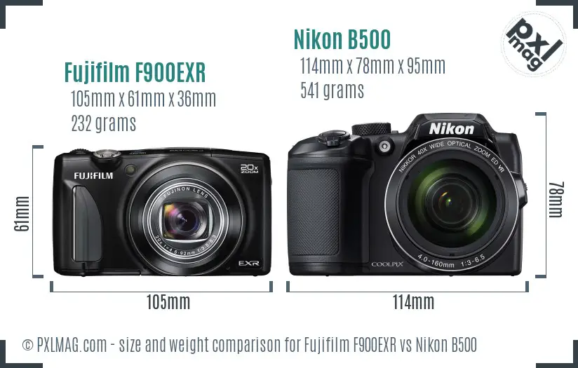 Fujifilm F900EXR vs Nikon B500 size comparison