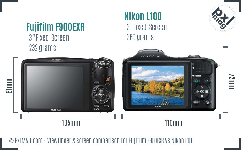 Fujifilm F900EXR vs Nikon L100 Screen and Viewfinder comparison