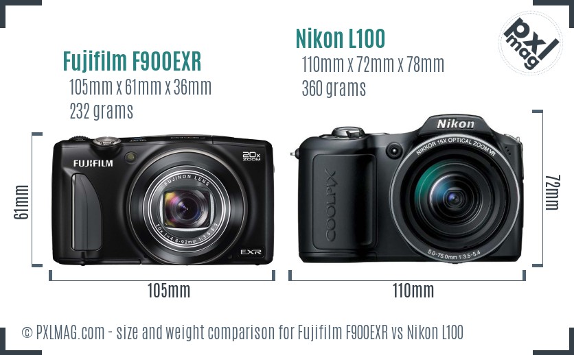 Fujifilm F900EXR vs Nikon L100 size comparison