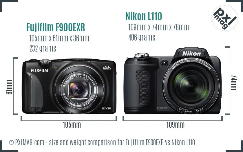 Fujifilm F900EXR vs Nikon L110 size comparison