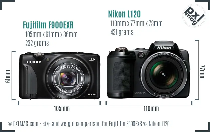 Fujifilm F900EXR vs Nikon L120 size comparison Fujifilm F900EXR vs Nikon L120 size comparison