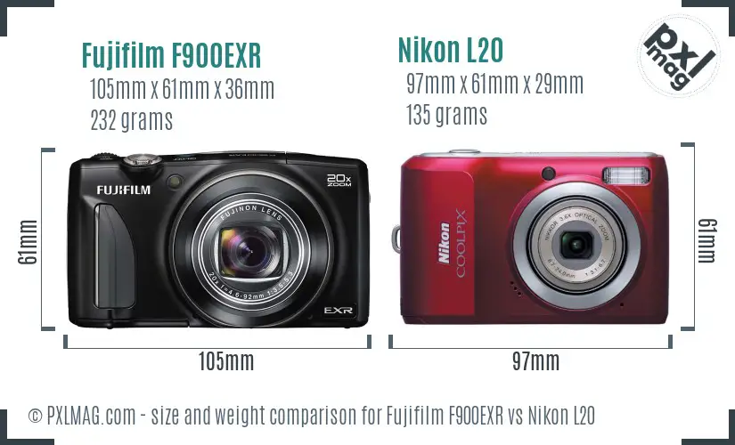 Fujifilm F900EXR vs Nikon L20 size comparison Fujifilm F900EXR vs Nikon L20 size comparison