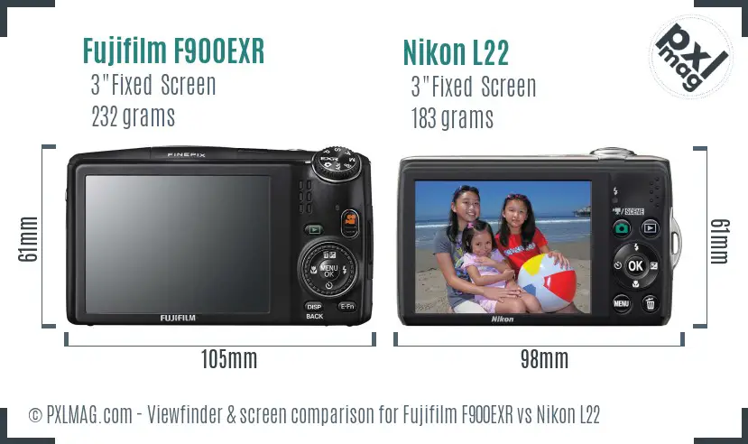 Fujifilm F900EXR vs Nikon L22 Screen and Viewfinder comparison