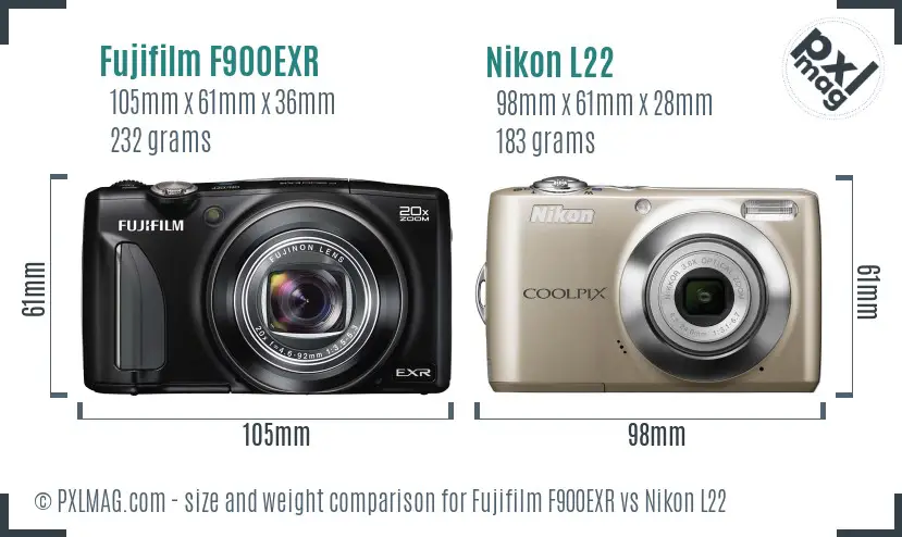 Fujifilm F900EXR vs Nikon L22 size comparison