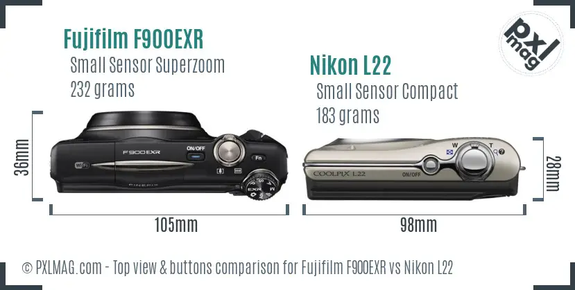 Fujifilm F900EXR vs Nikon L22 top view buttons comparison