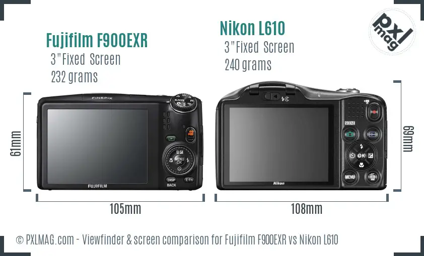 Fujifilm F900EXR vs Nikon L610 Screen and Viewfinder comparison Fujifilm F900EXR vs Nikon L610 Screen and Viewfinder comparison