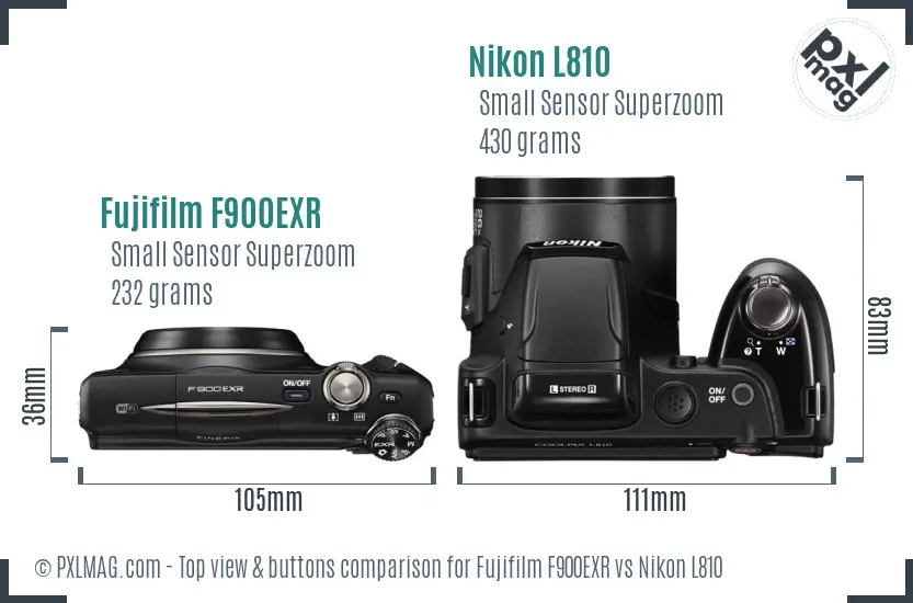 Fujifilm F900EXR vs Nikon L810 top view buttons comparison