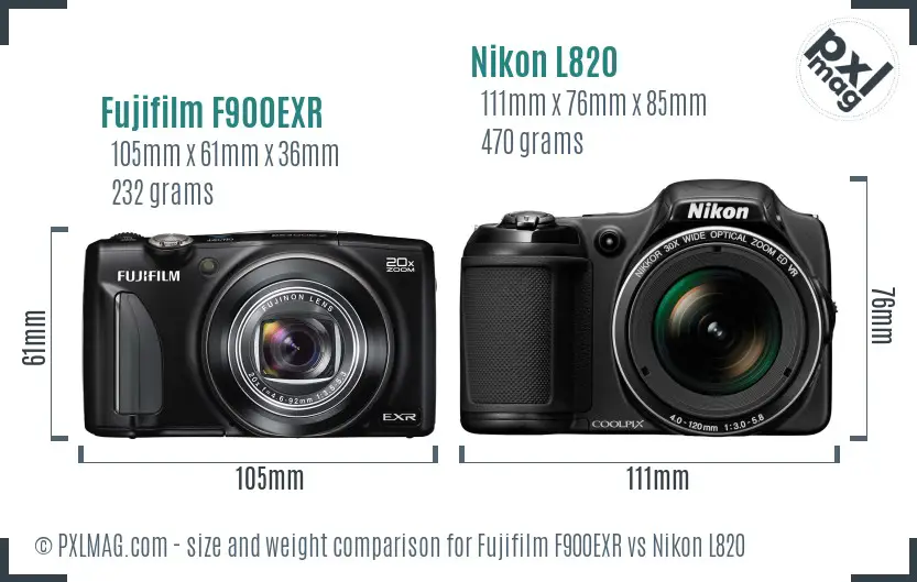 Fujifilm F900EXR vs Nikon L820 size comparison