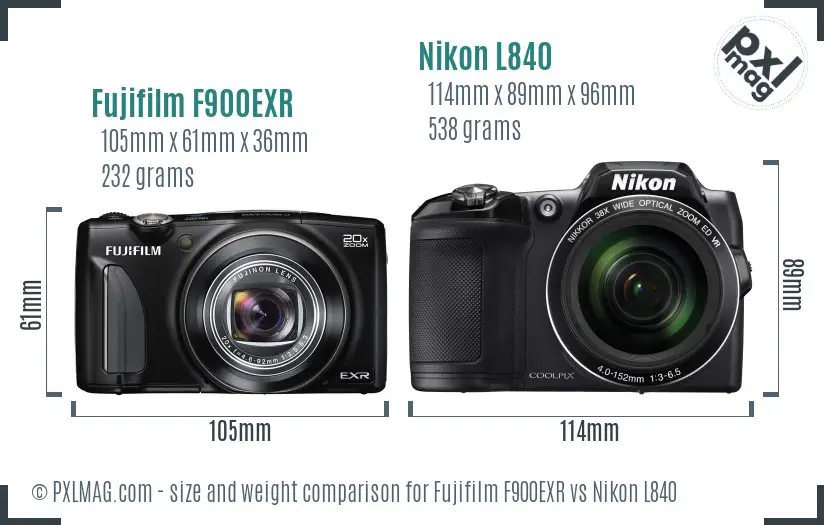 Fujifilm F900EXR vs Nikon L840 size comparison