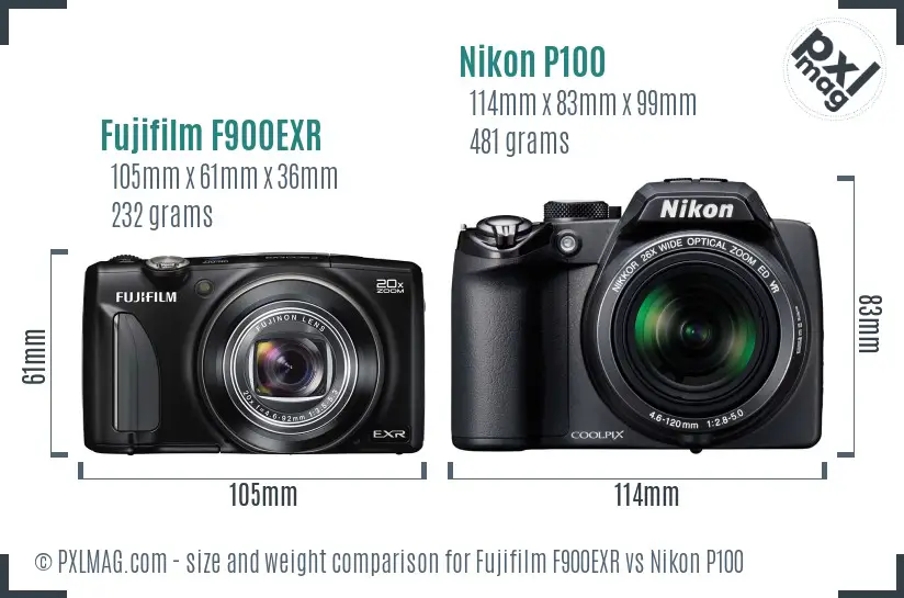 Fujifilm F900EXR vs Nikon P100 size comparison Fujifilm F900EXR vs Nikon P100 size comparison