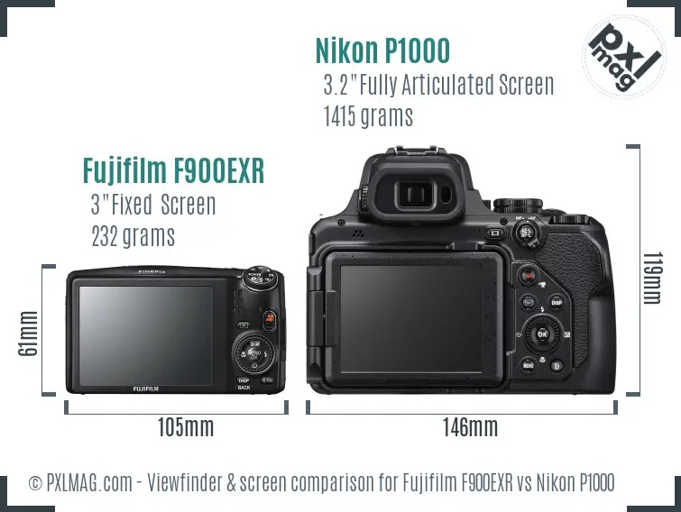 Fujifilm F900EXR vs Nikon P1000 Screen and Viewfinder comparison