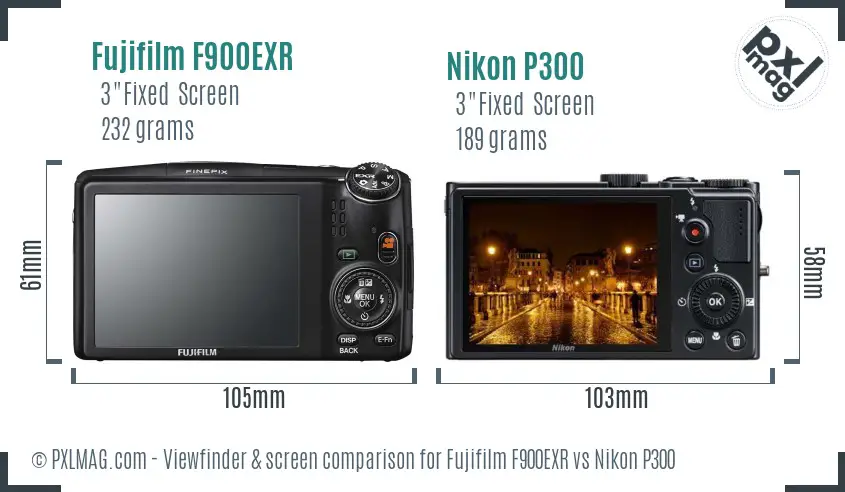 Fujifilm F900EXR vs Nikon P300 Screen and Viewfinder comparison