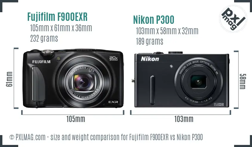 Fujifilm F900EXR vs Nikon P300 size comparison