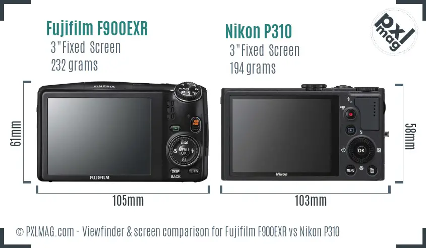 Fujifilm F900EXR vs Nikon P310 Screen and Viewfinder comparison