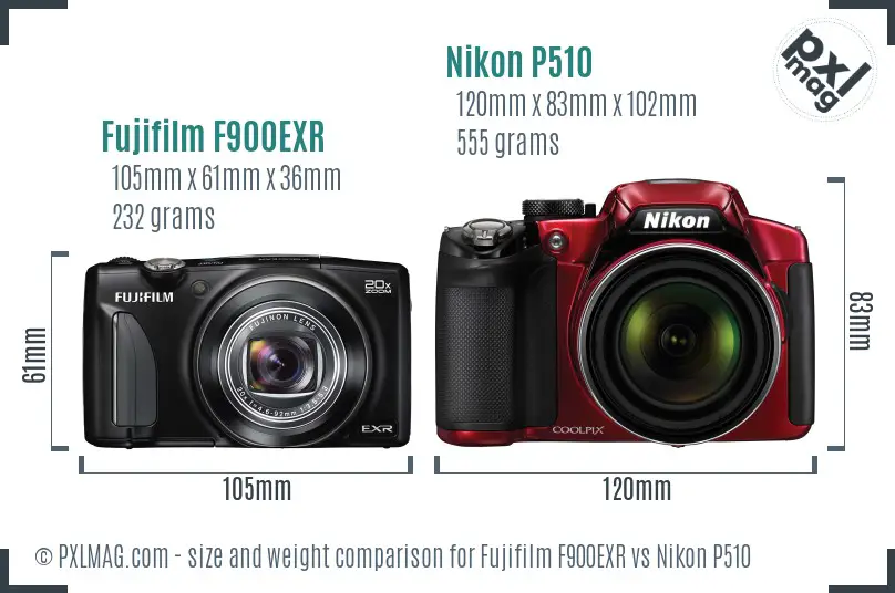 Fujifilm F900EXR vs Nikon P510 size comparison